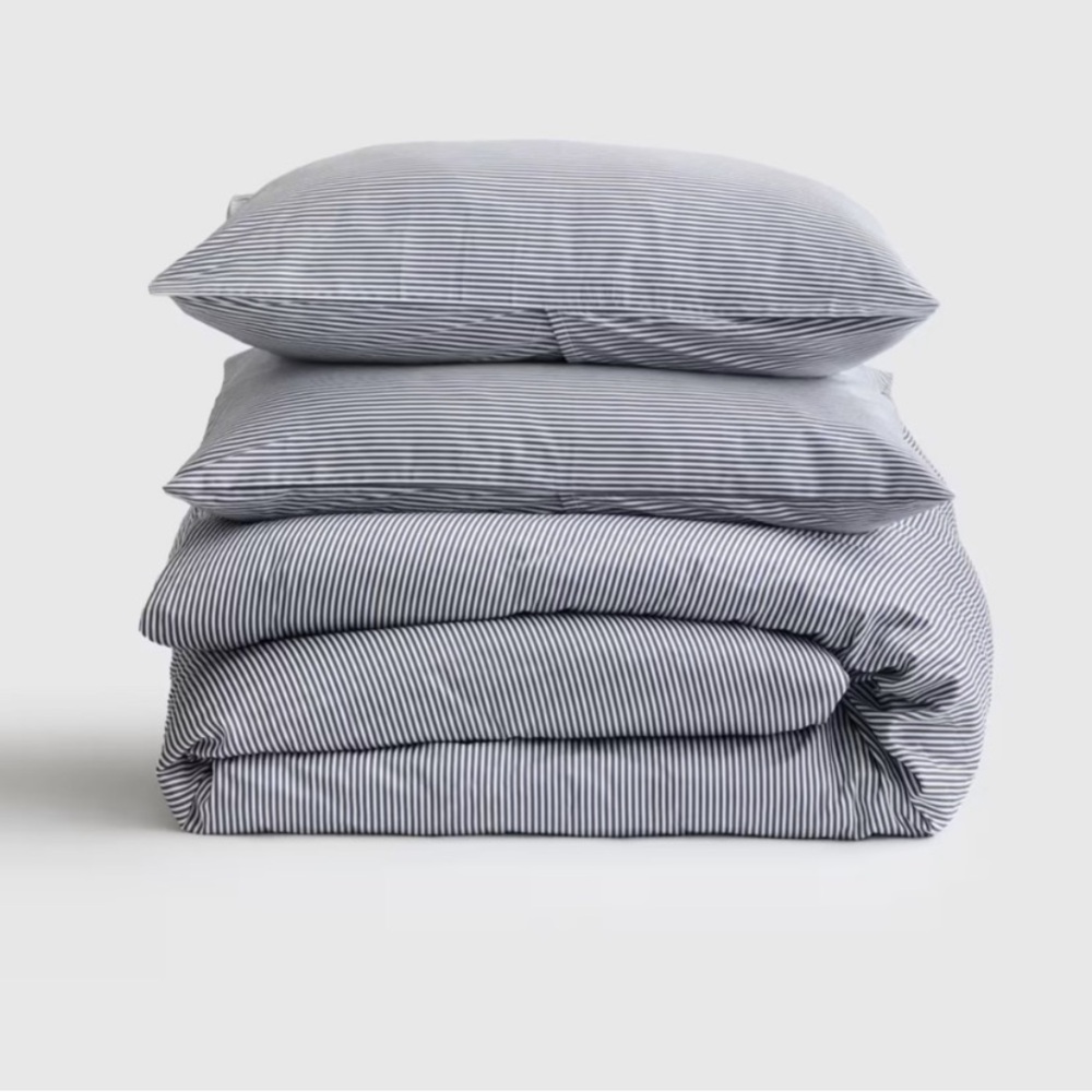 NEW Quince Navy and White Pinstripe Duvet Cover Set NWOT